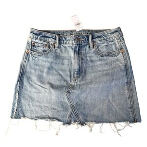 American Eagle Denim Mini Jean Skirt Distressed Frayed Hem Size 4 new with tags‎